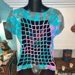 NWT CHASER VENICE BEACH TIE DYE MESH WINDOWPANE OPEN WEAVE BACK TEE